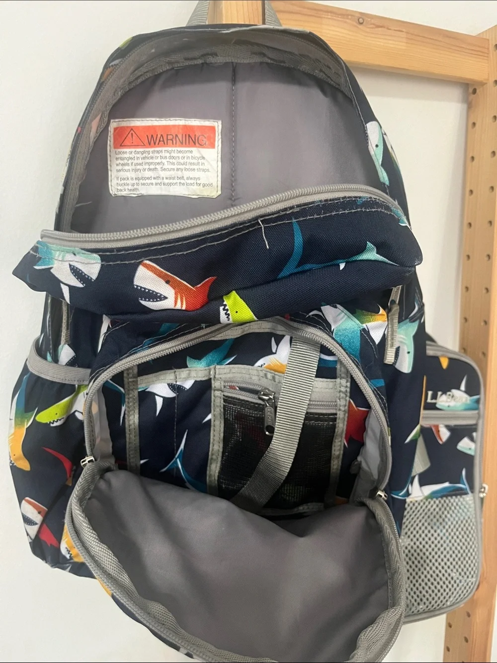 LL Bean Kids  Jr 17L Shark Print Bookbag